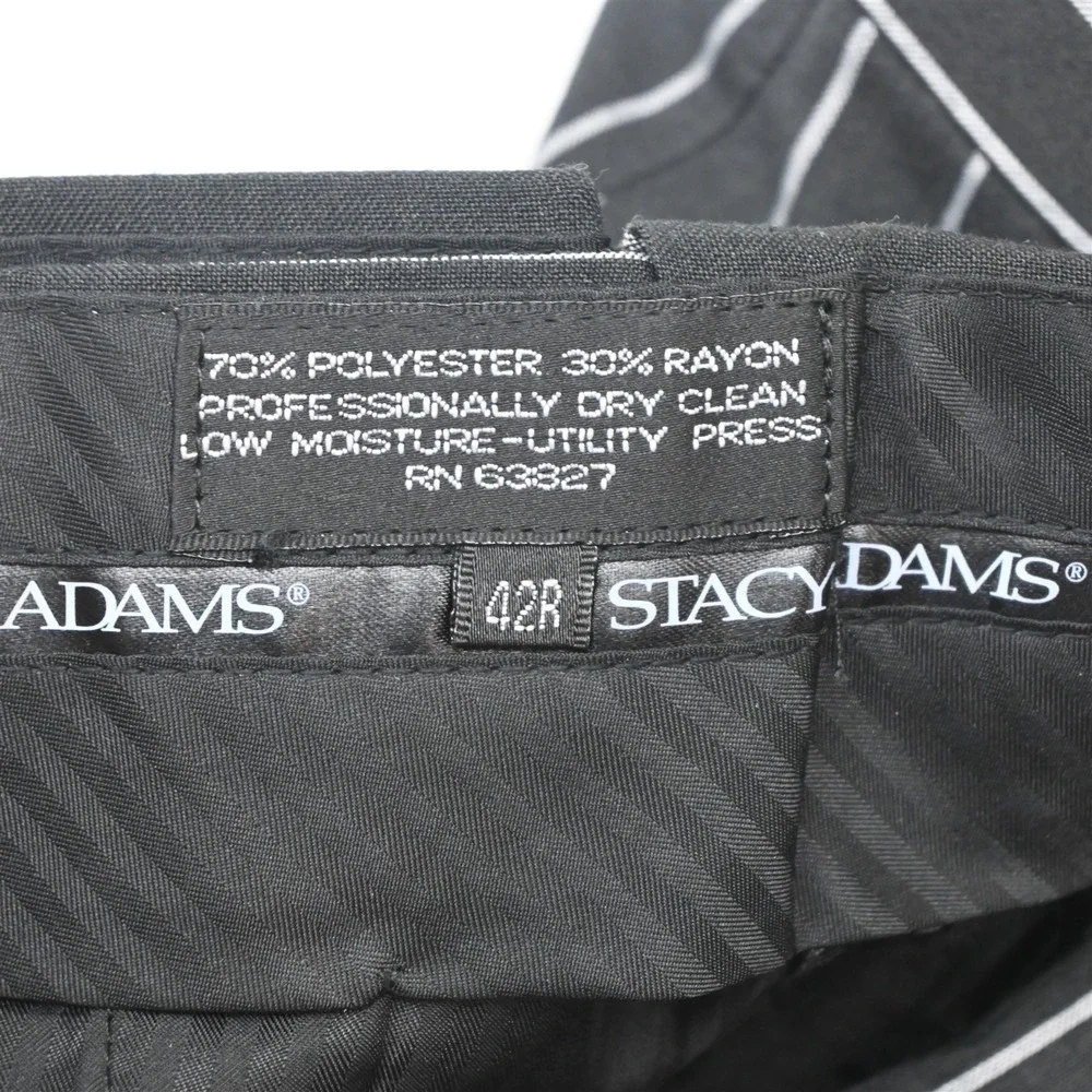 Stacy Adams 48R 40x30 Black Striped 3 Piece Vest Mens Jacket Pants Suit